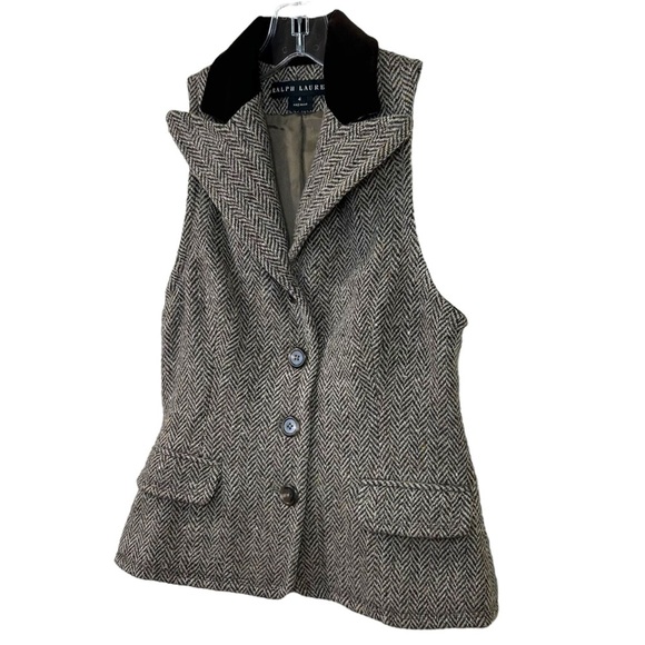 Ralph Lauren - Women’s Herringbone Vest, Wool, Classic Equestrian - Brown Size 4 - Picture 8 of 17